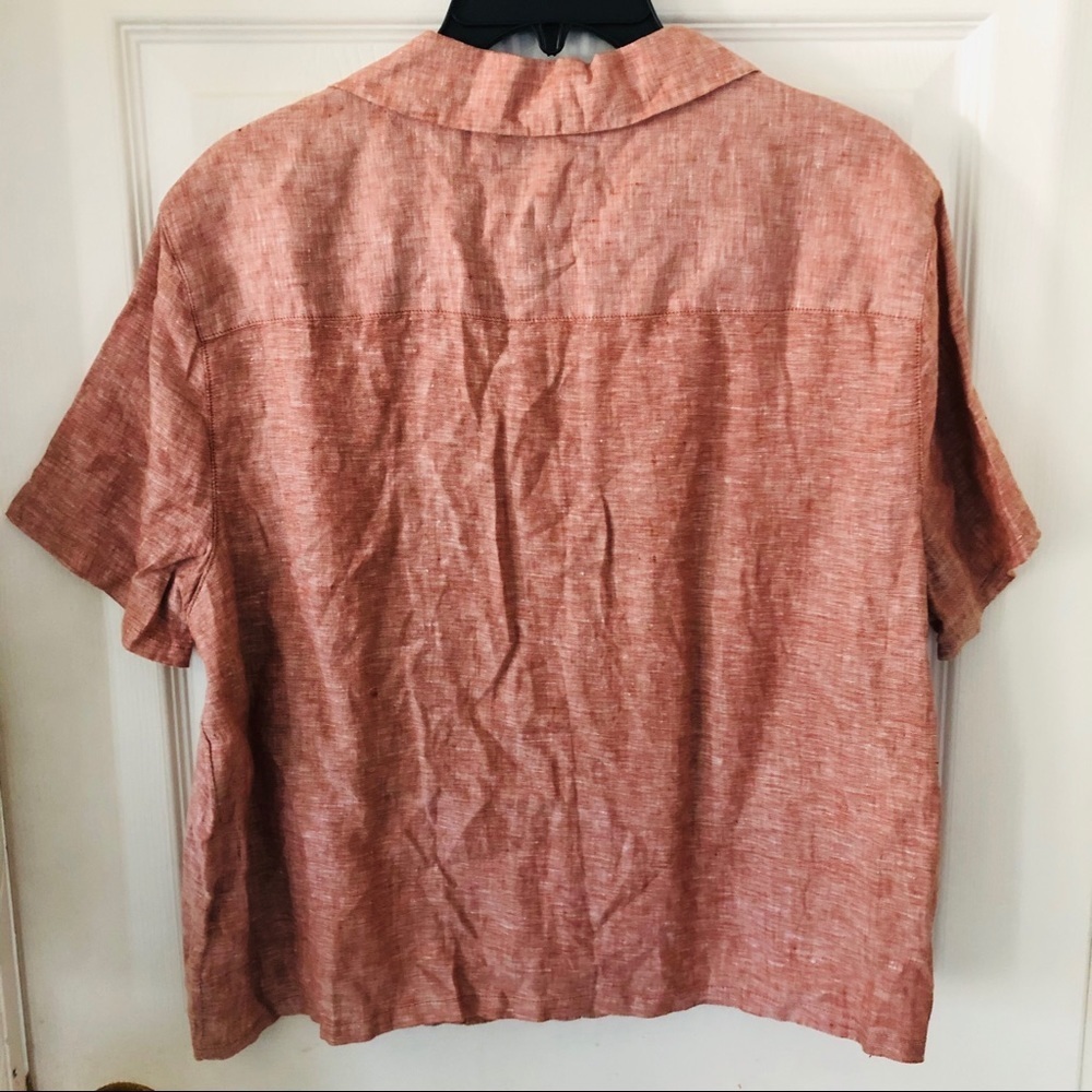 NWT RACHEL ZOE pink 100% linen button up half cropped blouse size large - Picture 2 of 9